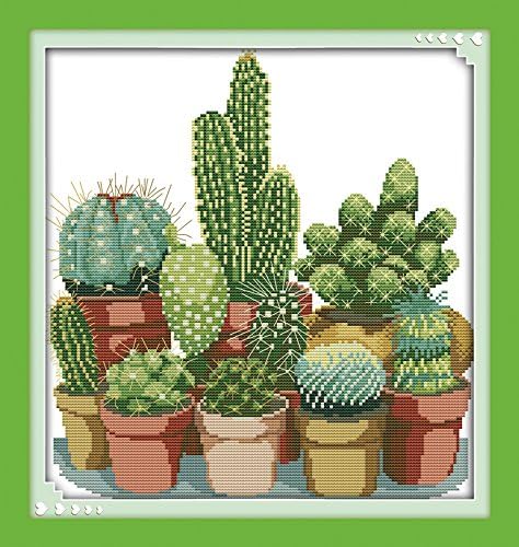 Stitchmelody 14CT Counted Cross Stitch Kits,DMC Unprinted Pattern Embroidery Set Needlework-Cactus 13.4''×13.8''