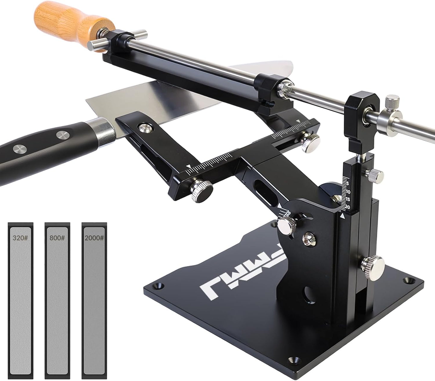 Adjustable Knife Sharpening Kit - Diamond Stones from Repair (320) to Polish (2000) for Dull Blades | Angle Guide for Chef, Hunting, Pocket Knives