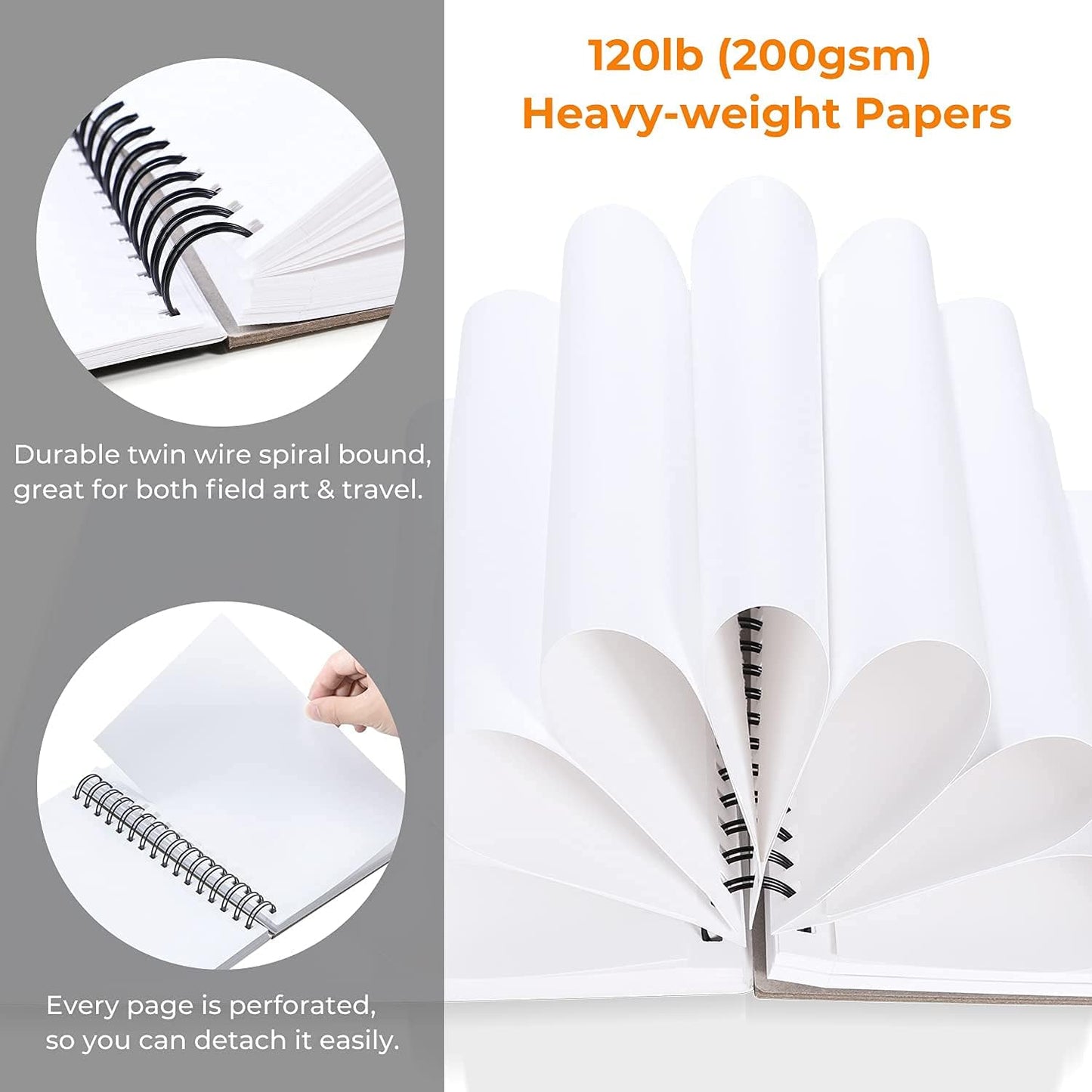 Mix Media Pad, Ohuhu Mixed Media Art Sketchbook, 120 LB/200 GSM Heavyweight Papers, 62 Sheets/124 Pages, Spiral Bound Mixed Media Paper Pad for Christmas Gift (8.5x6 in)