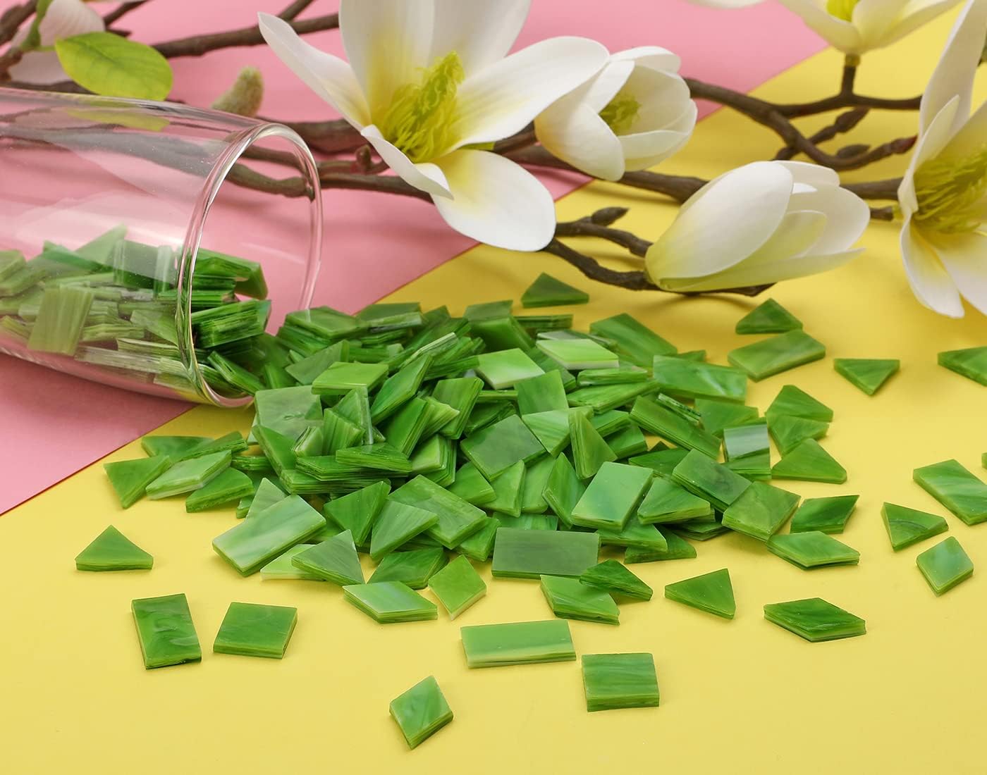 Lanyani 200 Mixed Color Glass Mosaic Tiles - 4 Shapes, Tiffany Stained Glass Pieces for Crafts