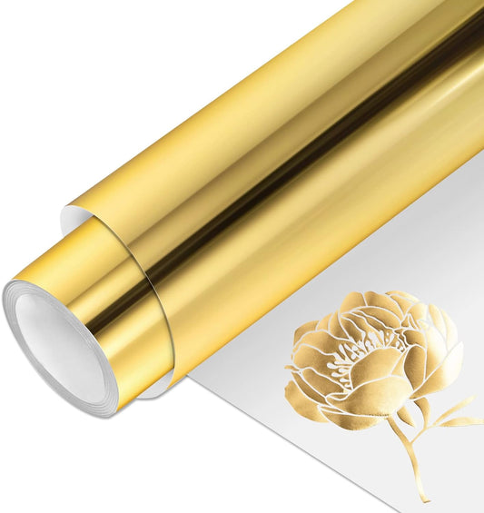 VINYL FROG Metallic Foil HTV Vinyl Roll 12" x5ft Gold Heat Transfer Vinyl Chrome Iron on Vinyl Easy to Cut & Weed DIY Heat Press Design for T-Shirts