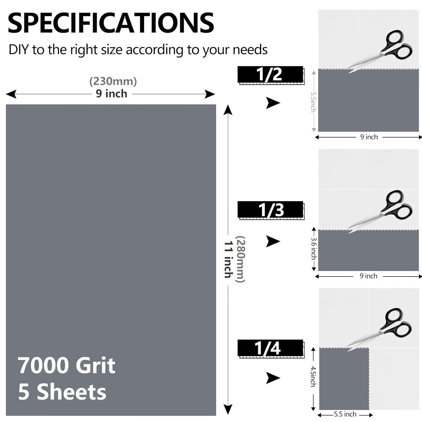 7000 Grit Sandpaper, 9 x 11 Inch Wet Dry Sand Paper Hand Abrasive Sanding Sheets for Wood Metal Automotive Sanding and Polishing, Extra Fine - 5 Sheets