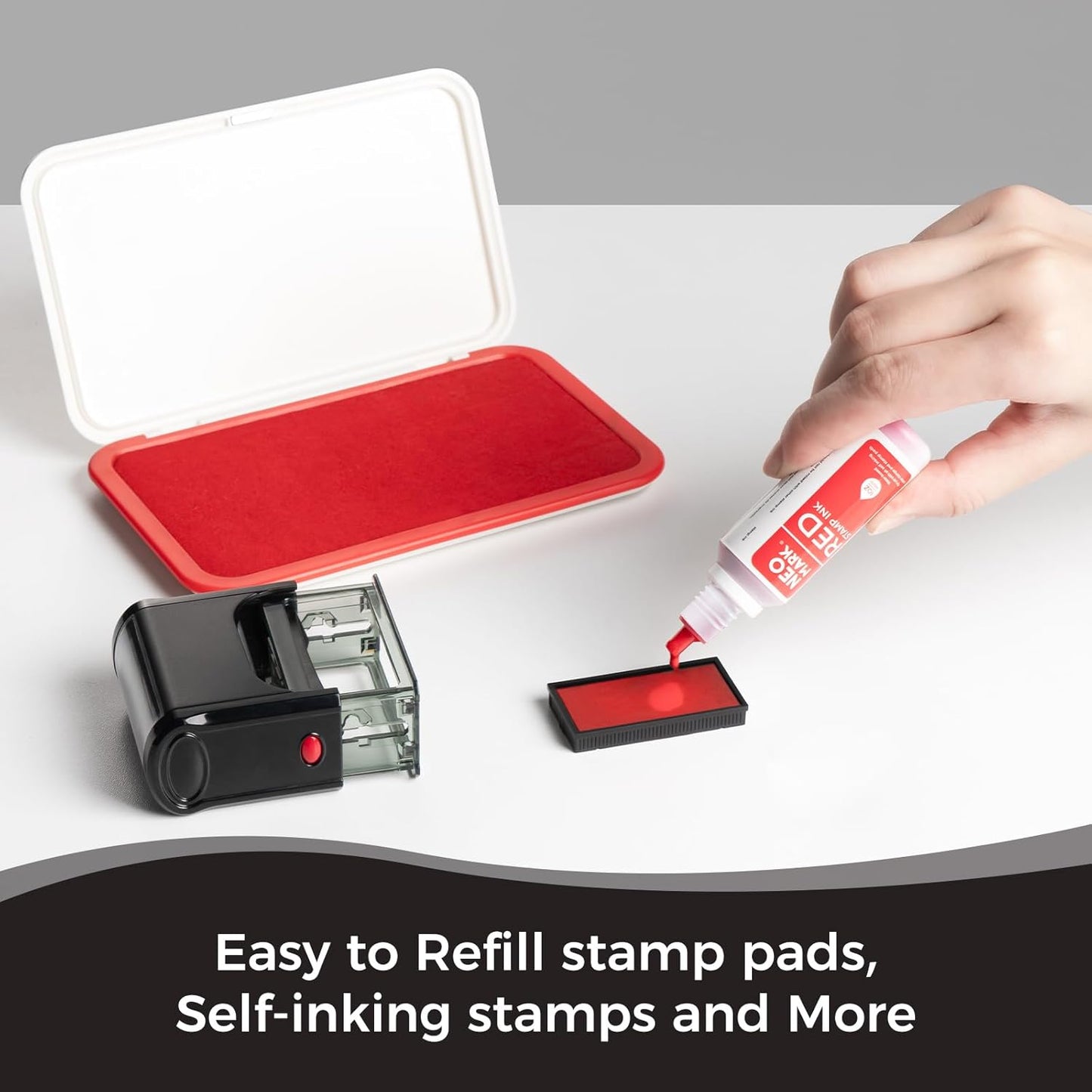 Premium Stamp Ink, Quick-Drying and AP-Certified Non-Toxic Refill Ink for Self-Inking Stamps, Date Stamps and Stamp Pads(Red, 1oz)