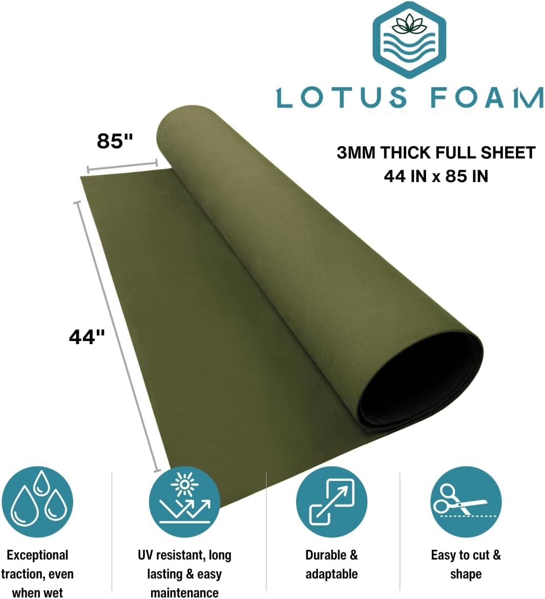 LotusFoam Large 3mm EVA Foam Sheet - 44"x 85" High Density Foam 130 kg/m3 for Cosplay, Costumes, Crafts, Flooring, Outdoor Use - 35 Colors (Olive Green) - Olive Green