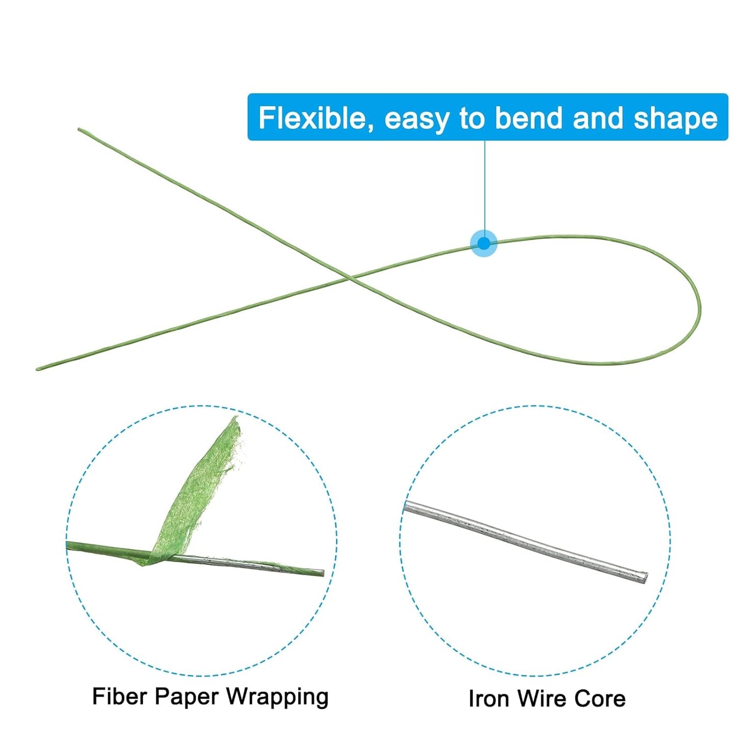 PATIKIL 22 Gauge 16" Floral Stem Wire, 100 Pcs Paper Wrapped Iron Artificial Flower Stem Accessories for DIY Bouquet Stem and Craft Decoration, Light Green