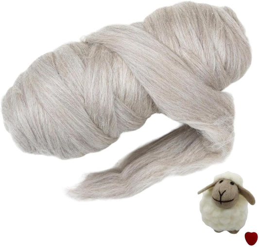 Natural 1lb Wool Bulk roving,. Best Wool for Spinning, arm Knitting, Needle Felting, Chunky Blankets Spinning Thick Yarn Tapestry. Natural, un-Dyed. (Sand Gray, 1 lb)