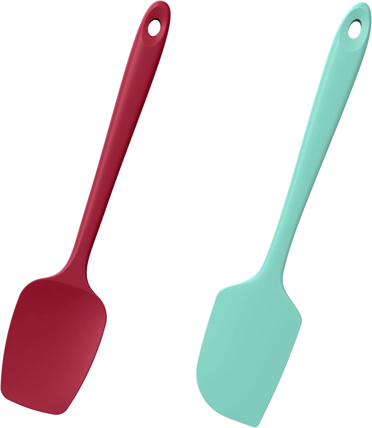 Doosu Silicone Scraper Spoon Spatulas, 600°F Heat Resistant BPA Free Rubber Flat Spatula, Kitchen Mixing Stirring Cooking Spoonula, Non-Stick Dishwasher Safe Baking Supplies (2 Pcs, Aqua+Red)