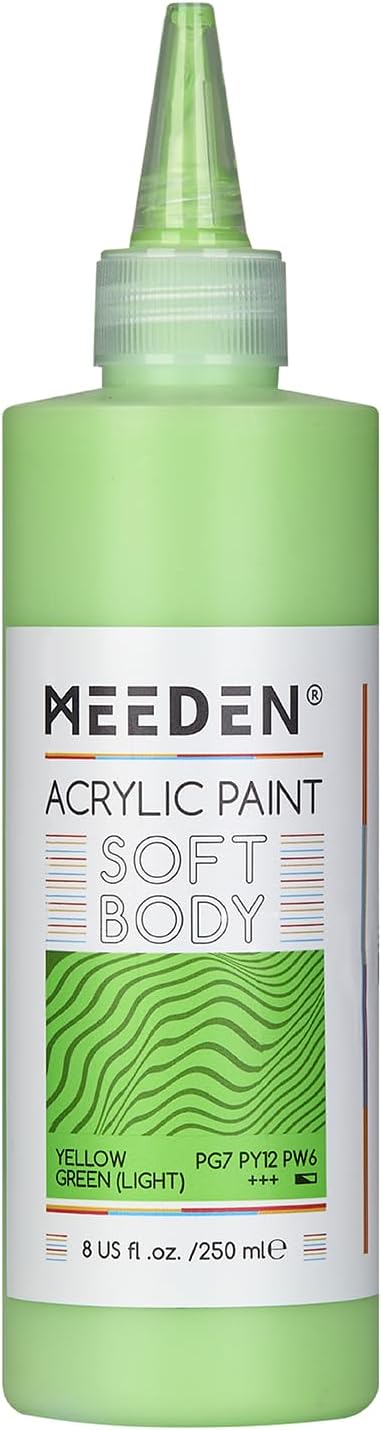 MEEDEN Soft Body Acrylic Paint: Yellow Green Light Matte Finish - 250ml/8.45oz Bulk Acrylic Colors in Ergonomic Bottle - Fluid Flow Art Paints for Artists Canvas Painting