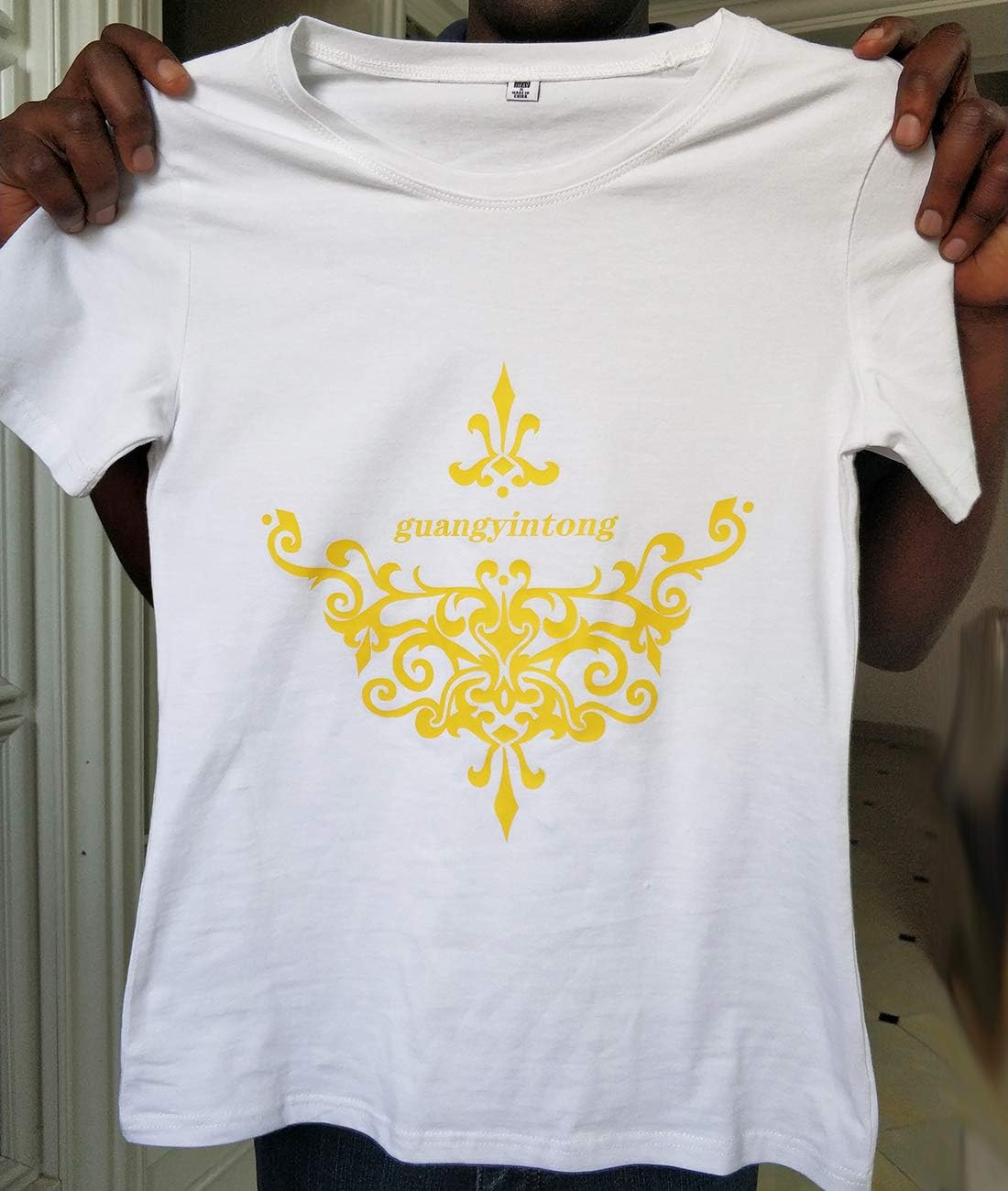 Guangyintong Heat Transfer Vinyl HTV Rolls, 12" x 10ft Matte Surface Yellow Iron on Vinyl for T-Shirts, Easy to Cut & Weed for All Cutter Machine, Heat Vinyl DIY Design