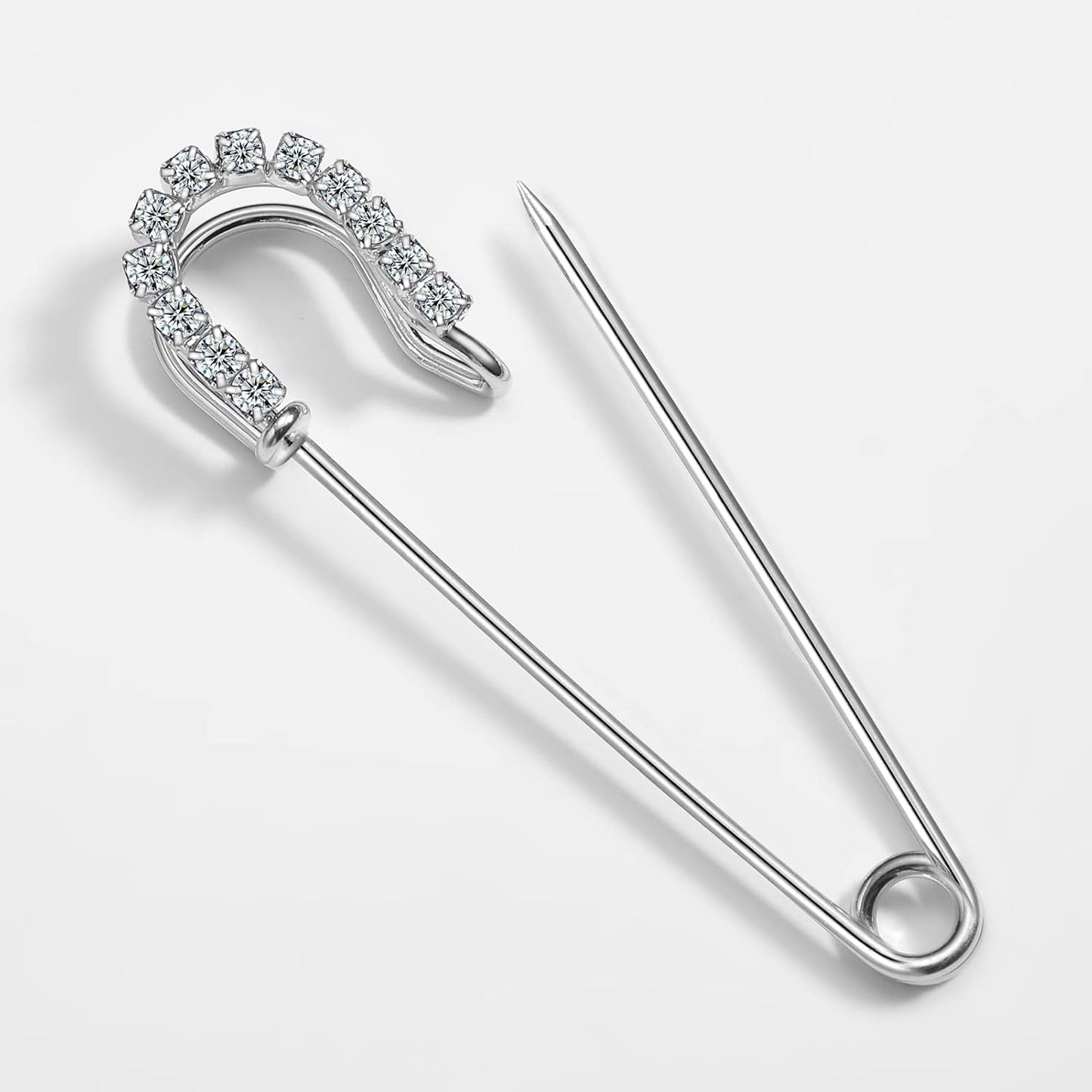 Housweety 10 Silver Tone Rhinestone Safety Pins Brooches 6.5x1.8cm