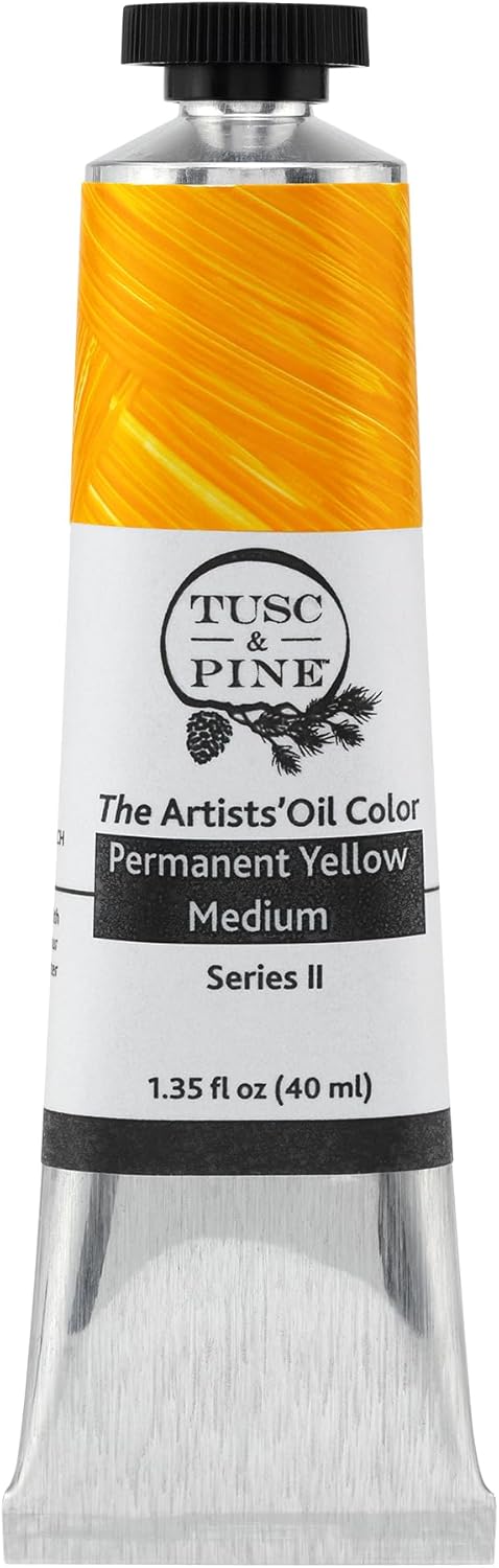 Tusc & Pine Artist Oil Paint - Permanent Yellow Medium, 40 ml, Non-Yellowing, Rich & Creamy Consistency, Maximum Pigment Load, Small Batch Milled Oil Paints Made in the USA for Professional Artists