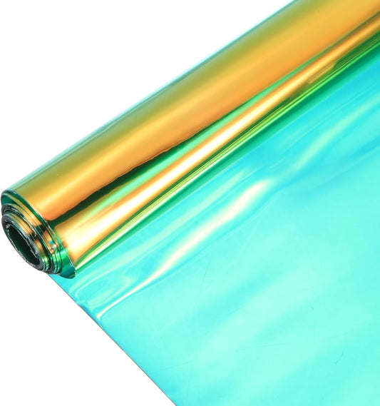 MECCANIXITY Holographic Clear PVC Vinyl Film Holographic PVC Fabric Waterproof Dichroic Film 12 x 48 Inch for Handbags Bows Earrings DIY Craft,Laser Green