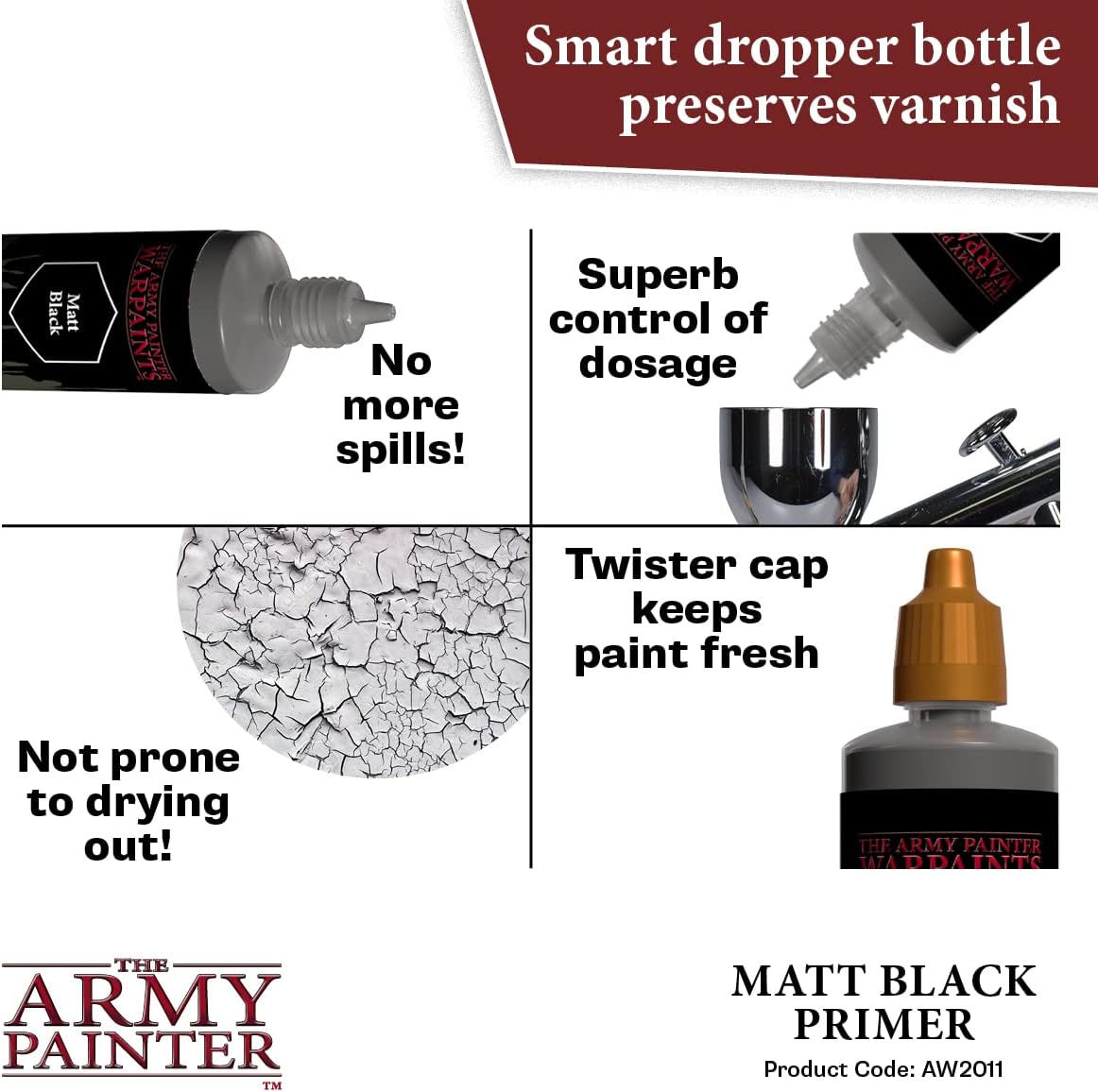 The Army Painter, 100 ml Warpaints Air Primer Matt Black - for Airbrush, Wargaming and Modelling