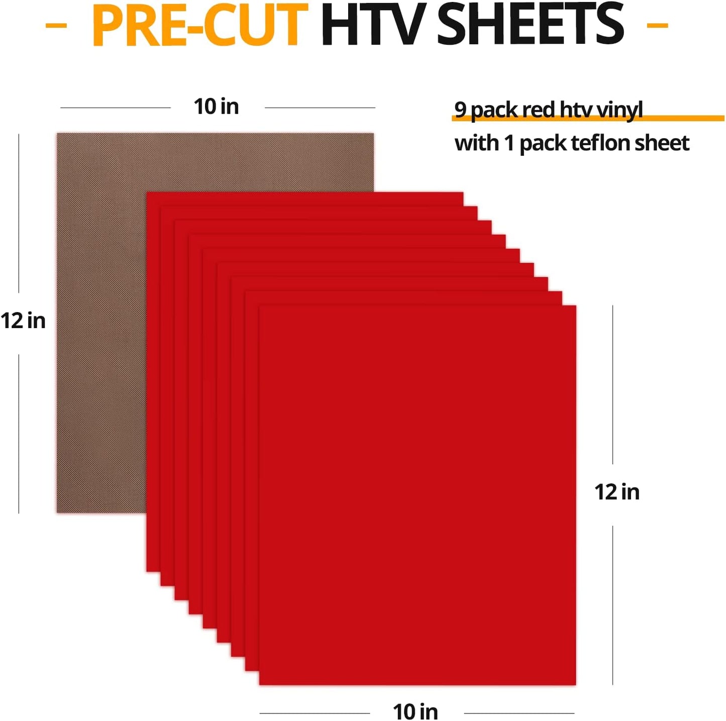 HTVRONT Red Heat Transfer Vinyl Bundle - 10 Pack 12" x 10" HTV Vinyl for T-Shirt, Red Iron on Vinyl for All Cutting Machine or Heat Press Machine