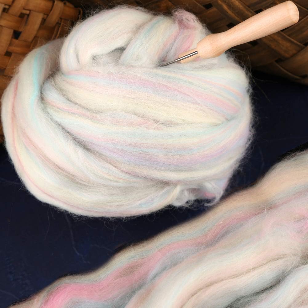 3.53oz Wool Roving Yarn, Fiber Roving Wool Top, Needle Felting Supplies, Pure Wools, Chunky Yarn, Spinning Wools for Needle Felting Wet DIY Hand Spinning (Multicolor)