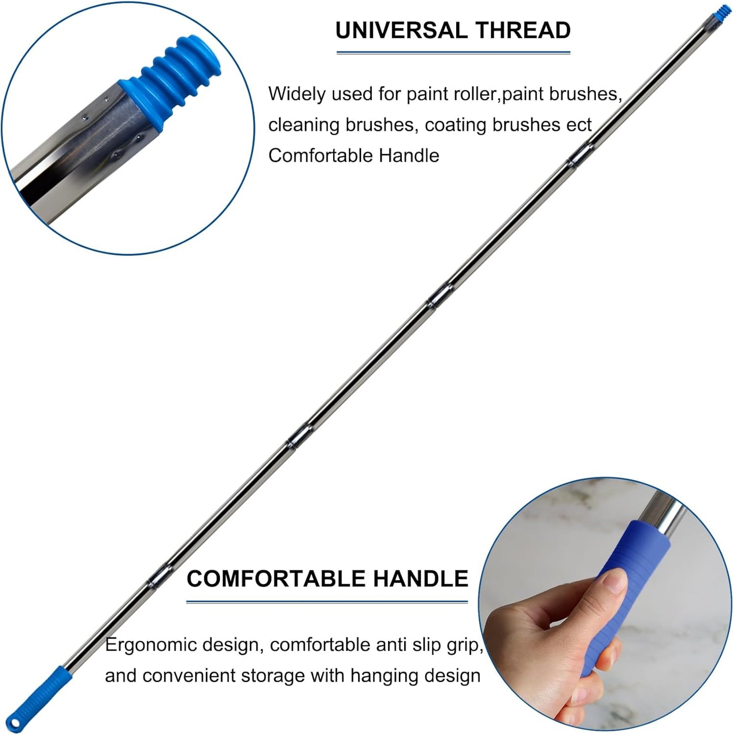 10 Ft Extension Pole +Joint Angle Adaptor, Paint Roller Stainless-Steel Threaded Splicing Extension Poles for Hand Drywall Sander Wall Cleaning and Polishing Paint Roller Brushes (10 Feet)