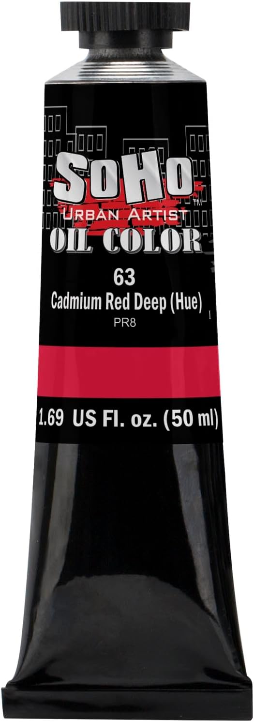 Soho Urban Artist Oil Paint - Cadmium Red Deep Hue, 50 ml Tube - Best Valued Oil Colors for Painting, Excellent Pigment Load