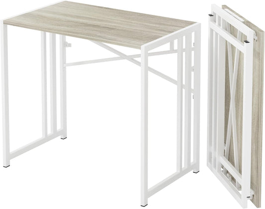 Small Folding Desk 35 inch, No Assembly Required Small Office Desk, Writing Gaming Computer Camping Table, Beige