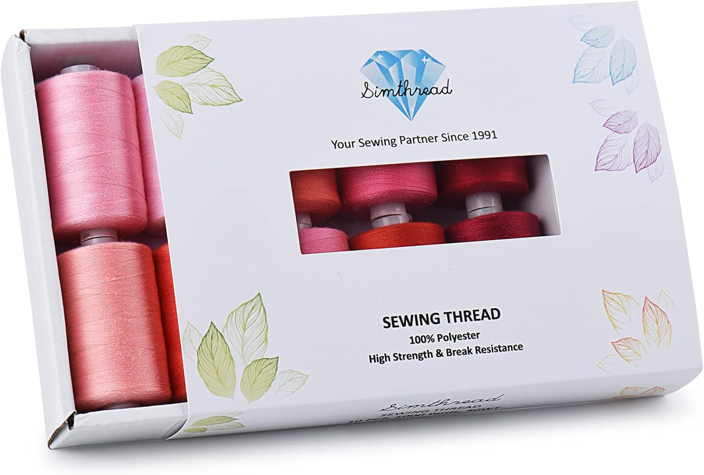 Simthread All Purpose Sewing Thread, 10 Spool Assorted Red Series 1000 Yards Each Bobbin Polyester Thread for Sewing, Handy Polyester Sewing Threads for Sewing Machine - (Red Series)