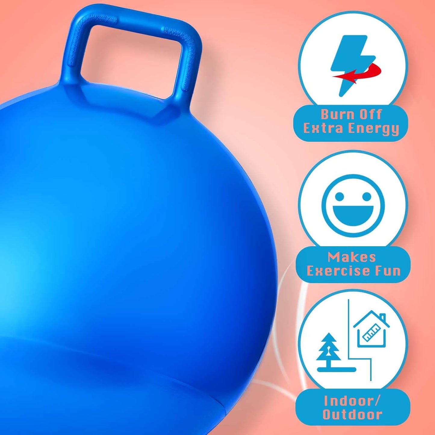 Lewtemi 3 Pcs 29 Inch Bouncing Ball with Handle, Outdoors Hopper Jumping Hopping Ball and Air Pump for Sports Exercise (Red, Blue, Green)