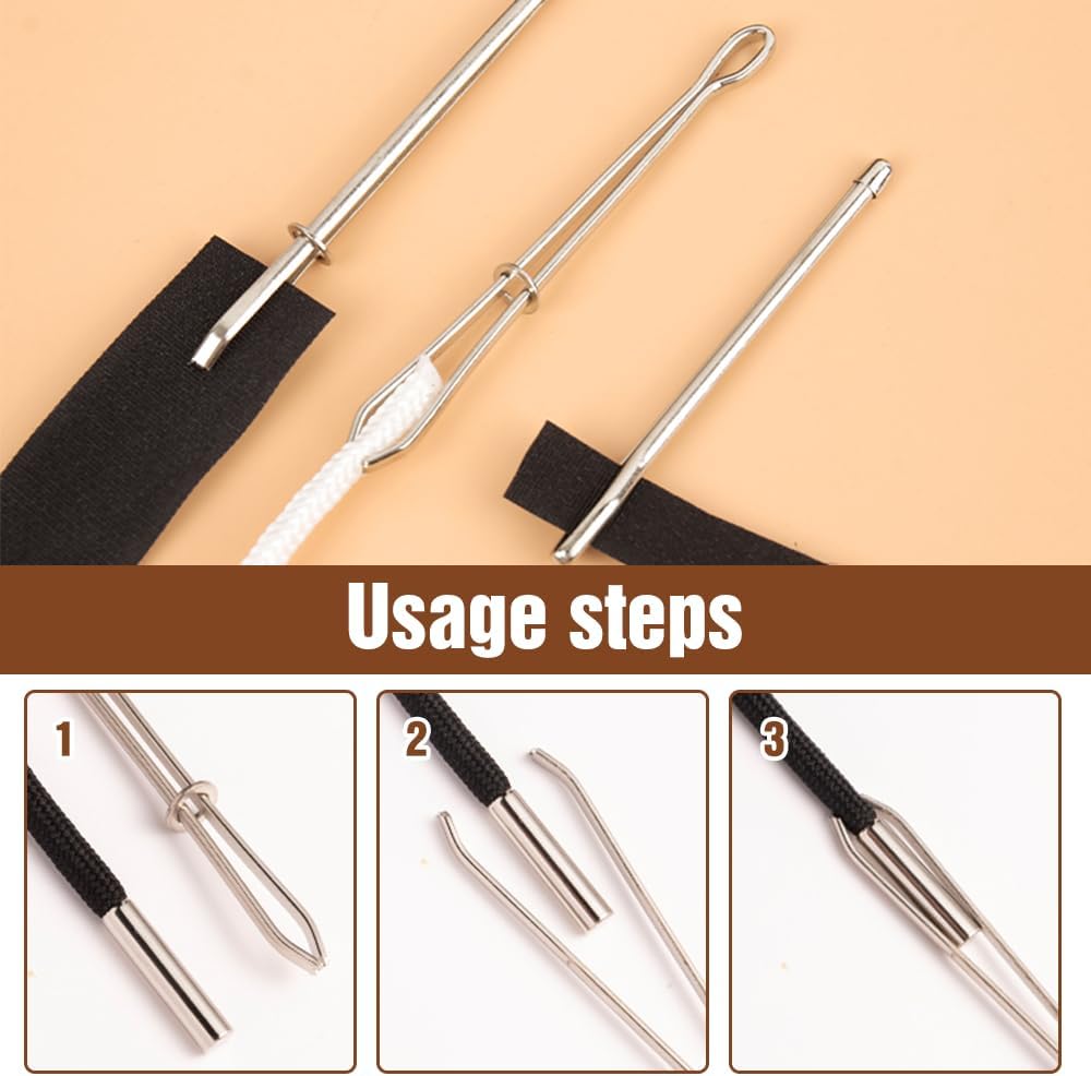 4 PCS DIY Rope Threader Clip, Drawstring Threader Tool Set, Sewing Loop Turner Hooks Metal Easy Pull Drawstring Threader with Tweezer Sewing Tool for Drawstring Replacement for Hoodies, Shorts, Pants