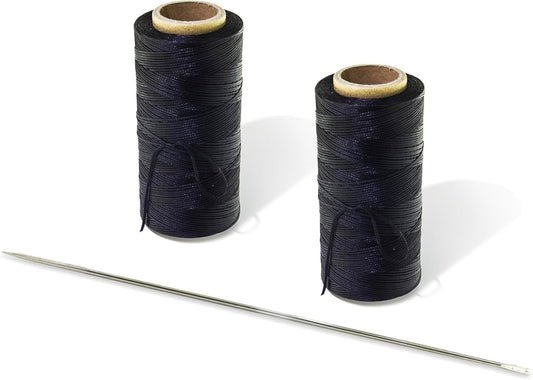 Marcobrothers 12" Professional Upholstery Large Eye Long Needle, Easy to Thread, with 2 Roll 284 Yard 150D 1mm-Width Leather Sewing Waxed Thread, Black (12 inch X 2)