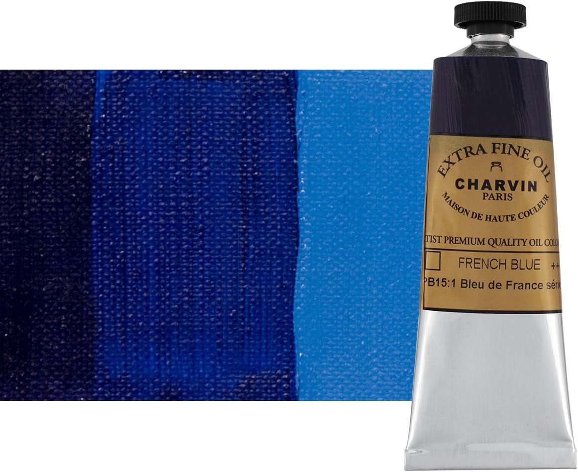 Charvin Extra Fine Oil Paint, French Blue 60 mL - Triple-Milled, Rich Texture, Poppy Oil-Based, Light-Fast, Handmade, Archival Quality