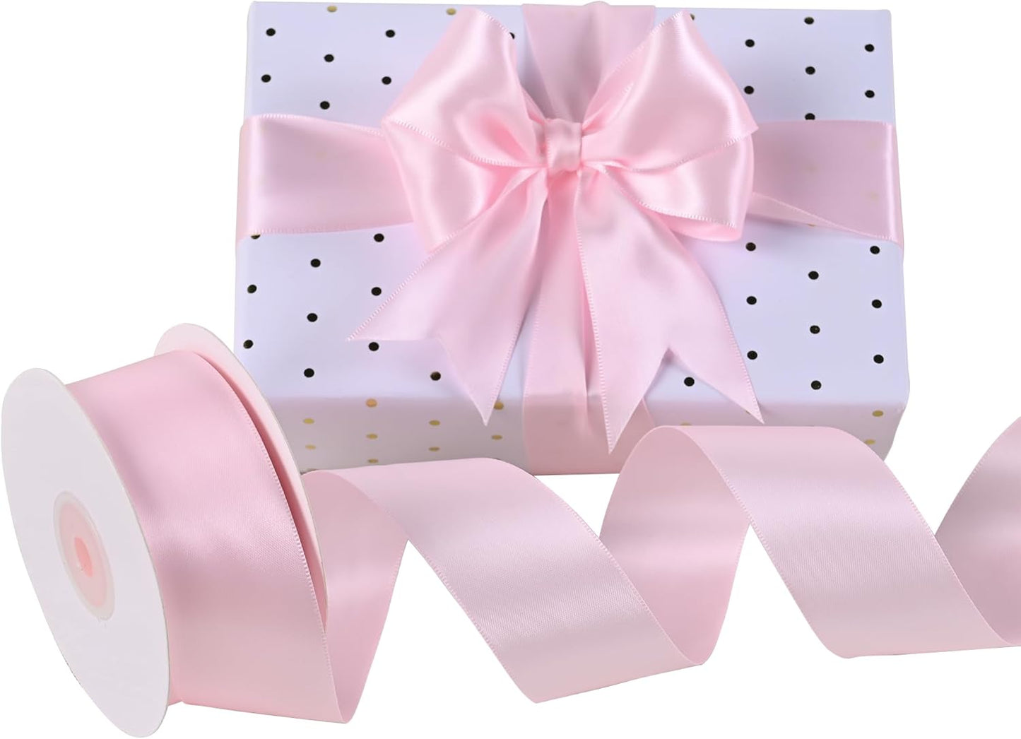 Pearl Pink Satin Ribbon 1-1/2" X 50 Yards Solid Color Double Faced Ribbons Perfect for Crafts Wedding Decor Bow Making Arts Sewing and More