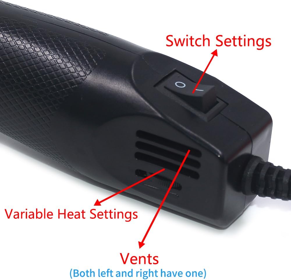 mofa Temp Regulation Heat gun,6.6ft Cable 300W Hot Air Gun for Crafting,Acrylic Paint Dryer Multi-Purpose Electric Heating Nozzle(Black,Red)