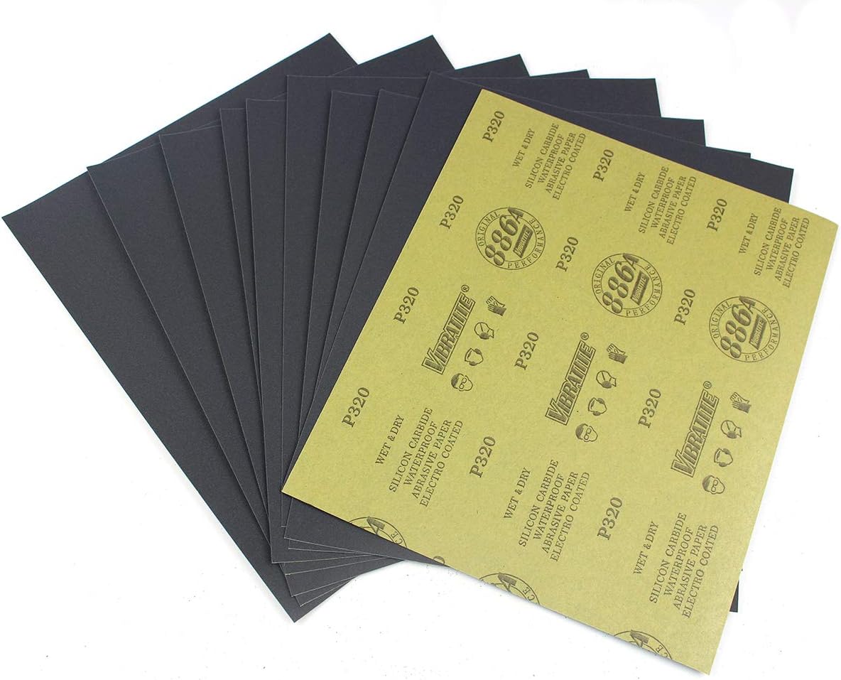 Sandpaper Sheets, 320 Grit Dry Wet Sand Paper, 9 x 11 Inch,Silicon Carbide, for Wood Furniture Finishing,Metal Sanding and Automotive Polishing,10 -Sheet