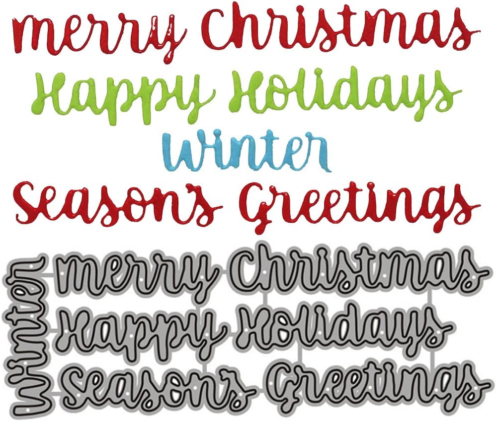 Mvchifay Cutting Dies Happy Birthday Holiday Thanks Greetings Metal Stencils Scrapbooking Tool Love Heart DIY Carbon Steel Embossing Template for Paper Card Making (Happy Holiday Greetings)