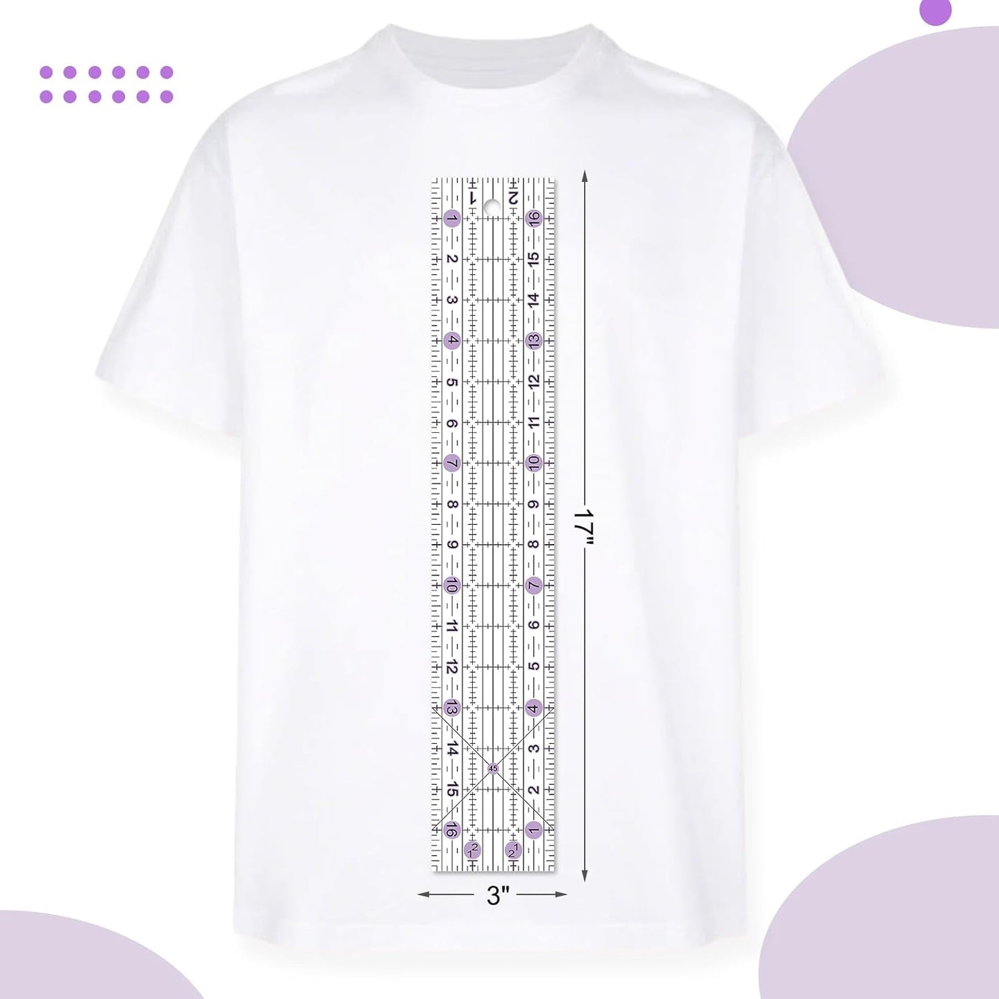 Quilting Ruler, 8 Piece Acrylic Quilting Templates, Sewing Ruler, Fabric Cutting Ruler with Non-Slip Rings, Quilting and Sewing (6"x17", 3"x17", 2"x16", 1.5"x12", 1"x12", 1"x6", 8"x3") (Purple)