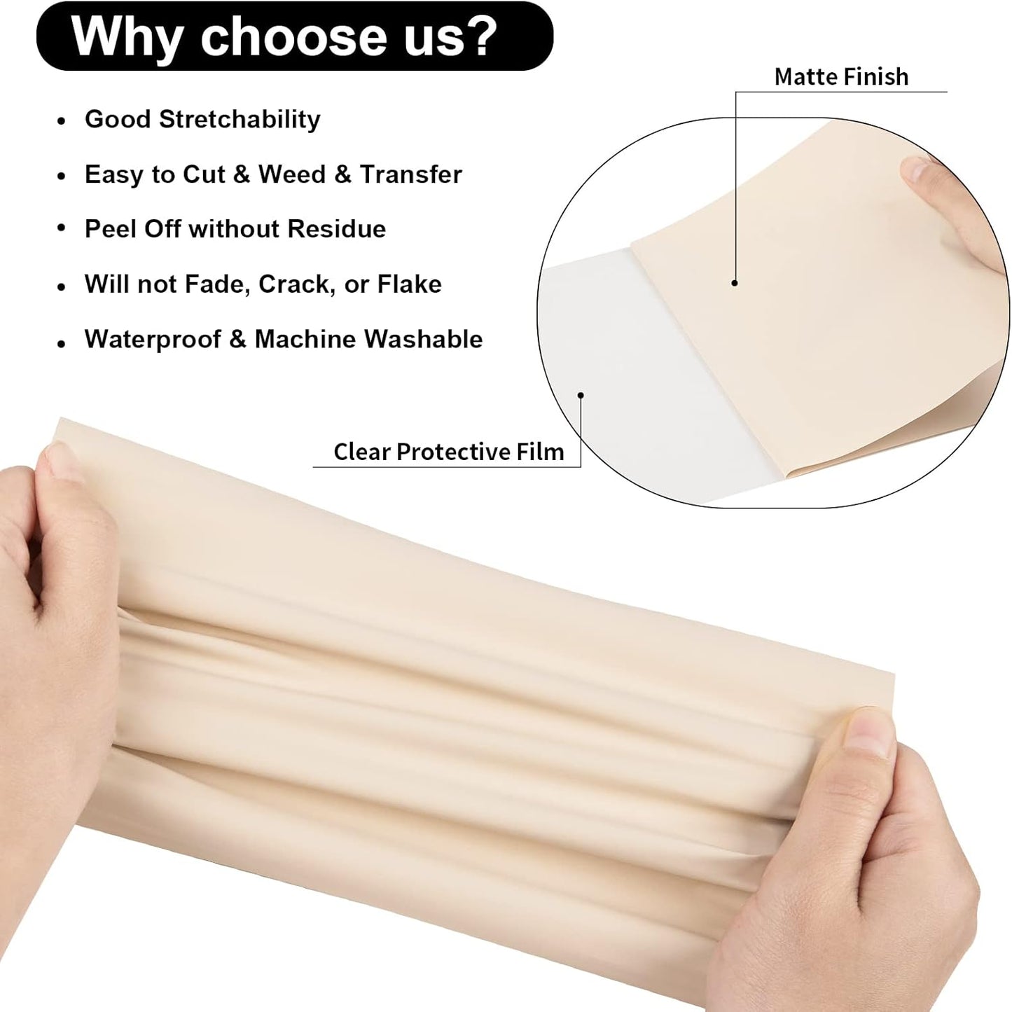 VINYL FROG Heat Transfer Vinyl Roll HTV Vinyl - 12" x5ft Cream Iron on Vinyl for T-Shirts, Heat Press Vinyl for DIY Craft Designs (Cream)