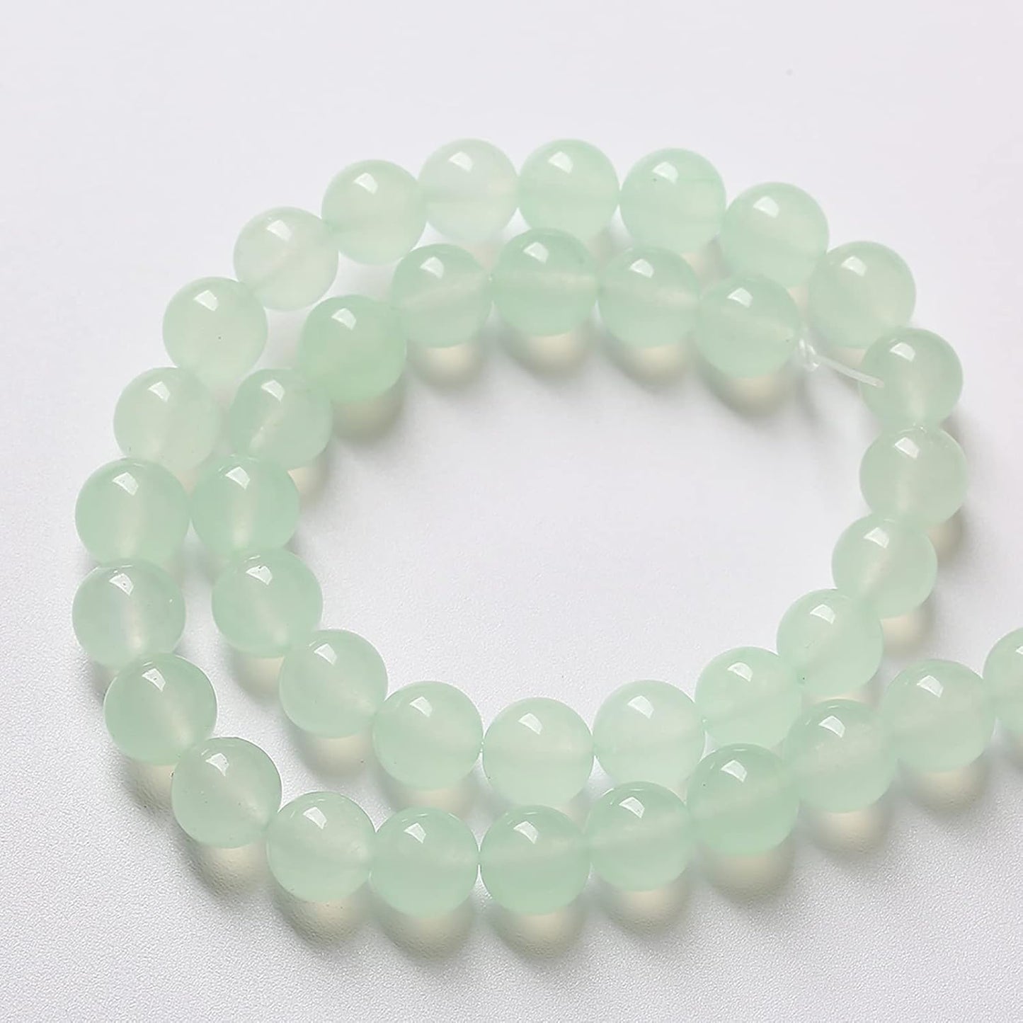 8mm 46pcs Natural Green Jade Chalcedony Beads Energy Healing Power Stone Beads for Jewelry Making Round Loose Beads DIY Bracelet 15" (Green Jade, 8mm)