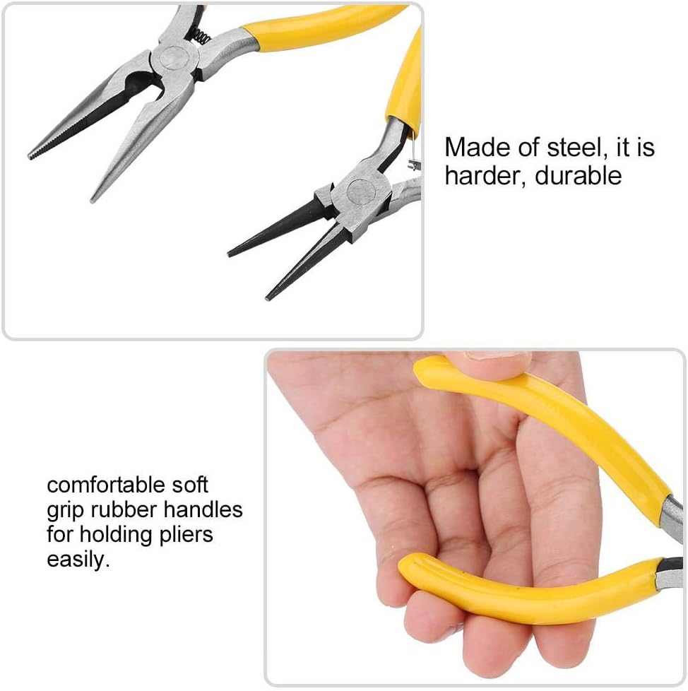 Jewelry Pliers, 5Pcs Professional Jewelry Pliers Tools Kit Includes Round Nose Pliers, Bent Nose Pliers, Needle Nose Pliers, Flat Nose Pliers for Jewelry Beading Repair Making