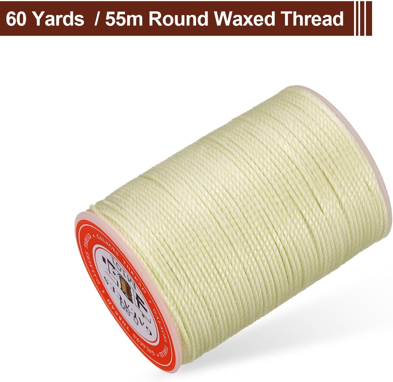 uxcell Round Leather Sewing Waxed Thread, 55m / 60 Yards Wax Polyester String, 0.8mm Waxed Stitching Cord for Leather Crafts, Bookbinding, Bracelets Braided, Beige