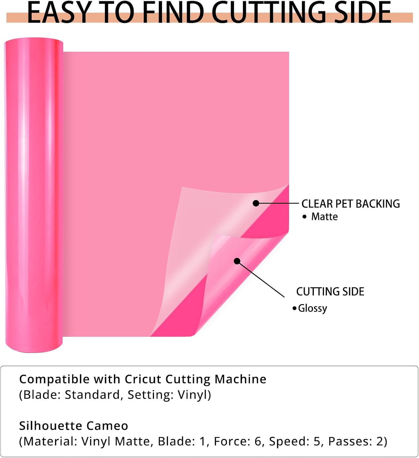 HTVRONT Neon Pink Permanent Vinyl, 12" x 40 FT Adhesive Permanent Vinyl Roll for All Cutting Machine, Silhouette, Cameo Cutters, Signs, Scrapbooking, Craft, Die Cutters (Glossy Neon Pink)