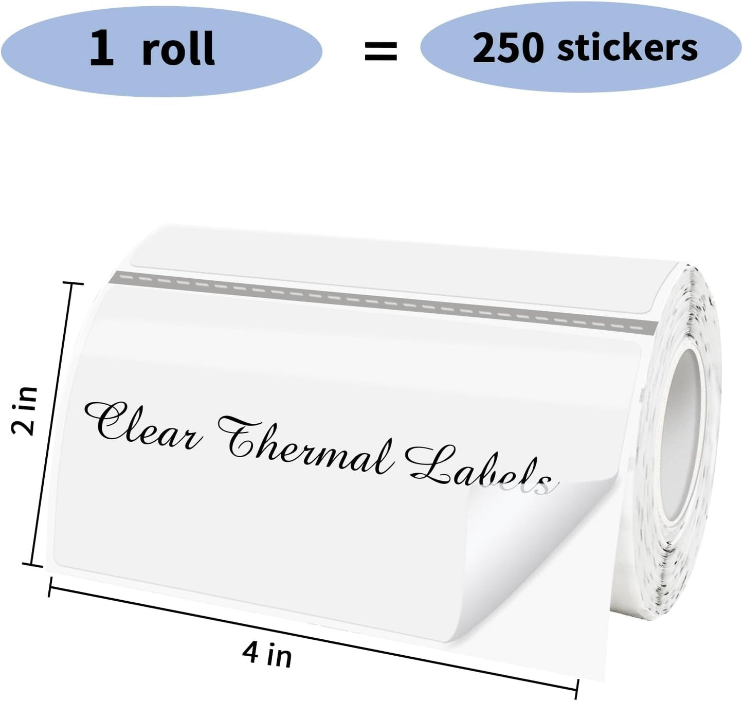 2" x 4" Transparent Thermal Label Stickers,Waterproof Thermal Printer Sticker Labels for Gift Wrapping, Self-Adhesive Name Price Tag DIY Custom Logo Design (250 pcs,Clear)