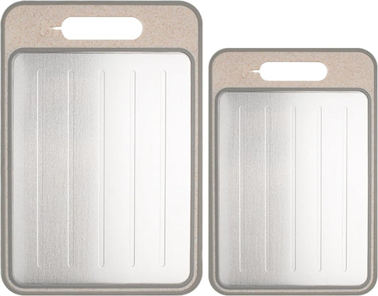 Cutting Board Double Sided,2 Pcs Vegetable Board With Sharpening Stone,Large Size+Small Size,Food Grade Stainless steel and Wheat straw PP Material,Eco-Friendly (khaki)