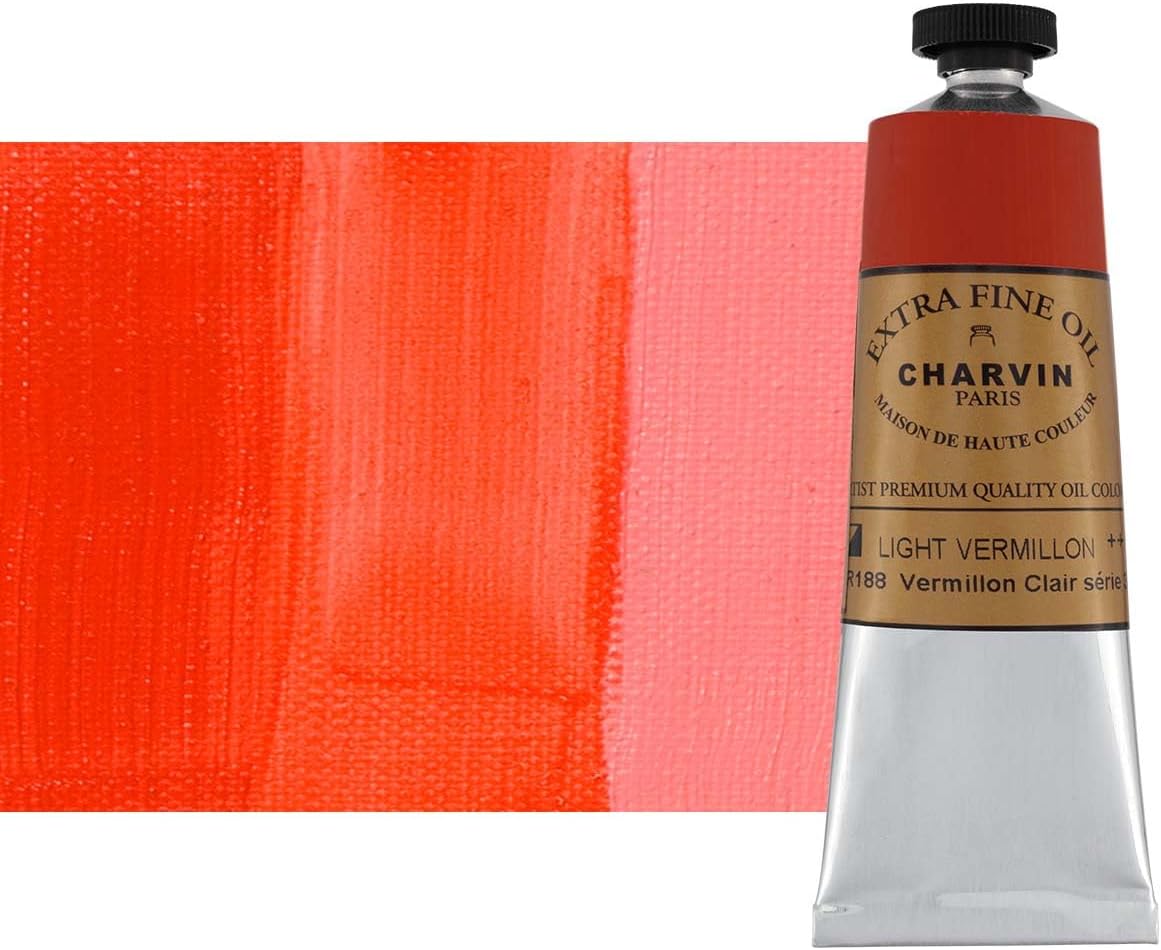 Charvin Extra Fine Oil Paint, Vermilion Light 60 mL - Triple-Milled, Rich Texture, Poppy Oil-Based, Light-Fast, Handmade, Archival Quality