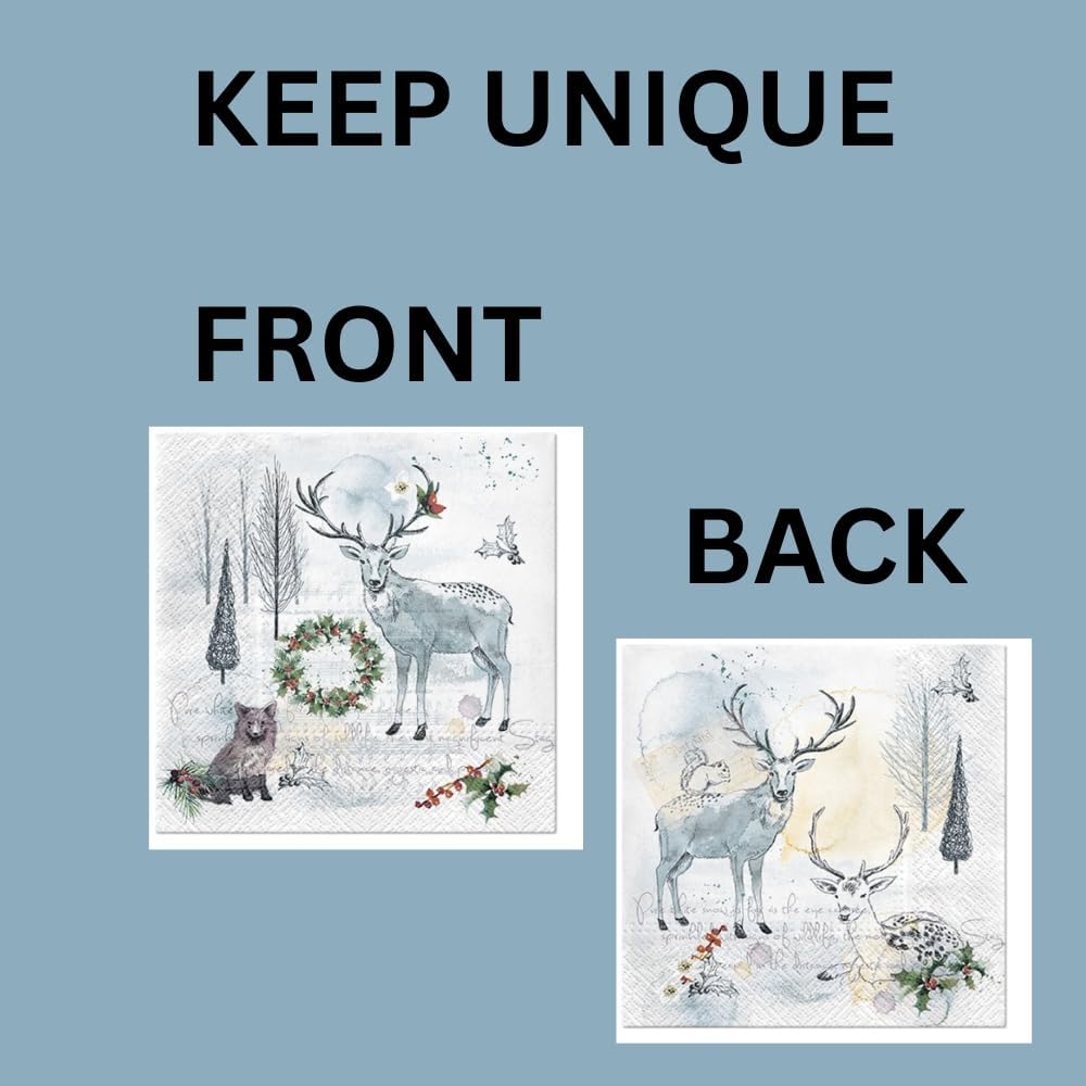 20-ct 13x13 Christmas Paper Decoupage Napkins, 3-Ply Servilletas Tissue Napkin for Dinner and Parties, Disposable Napkins (Animal Winter)