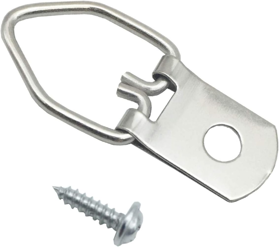 100 Pack Small D-Ring Steel Picture Hangers with Screws Picture Frames Picture Hang Solutions, for Hanging Clock Paintings Artwork Picture Frame Hook Photos