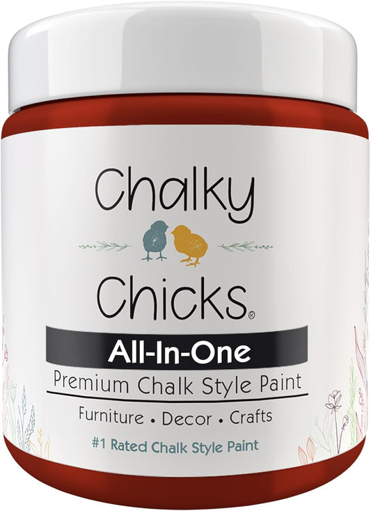 Chalky Chicks All-in-One Chalk Paint for Furniture or Cabinet - 4 Fl Oz - Matte Finish Poison Apple (Dark Red) for Metal, Wood Furniture Paint - No Sanding All-in-One for Home Decor & Crafts, USA Made
