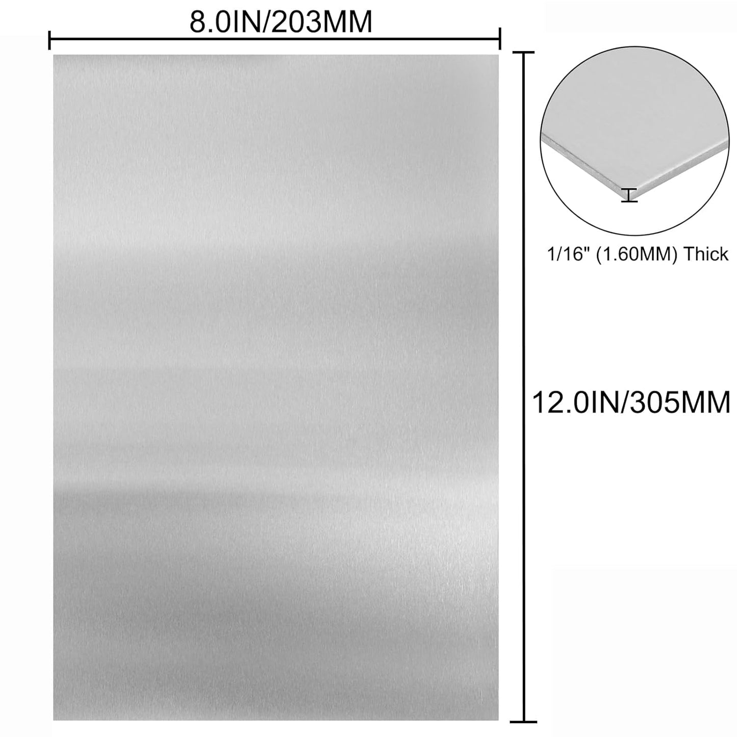 304 Stainless Steel Sheets Metal 8" x 12" x 1/16" (1.60MM) Inch 304 Stainless Steel Plates 16 Gauge Stainless Steel Shim Stock Plates Metal Sheets for Crafting, Stovetop, Snow Frosted Surface