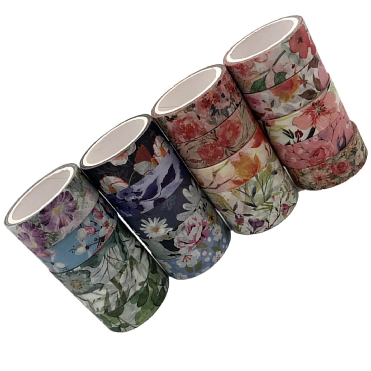Floral Washi Tape Set 20 Rolls 15mm Wide Flower Decorative Paper Tapes for Scrapbooking, Bullet Journal, Planner, DIY Crafts, Gift Wrapping