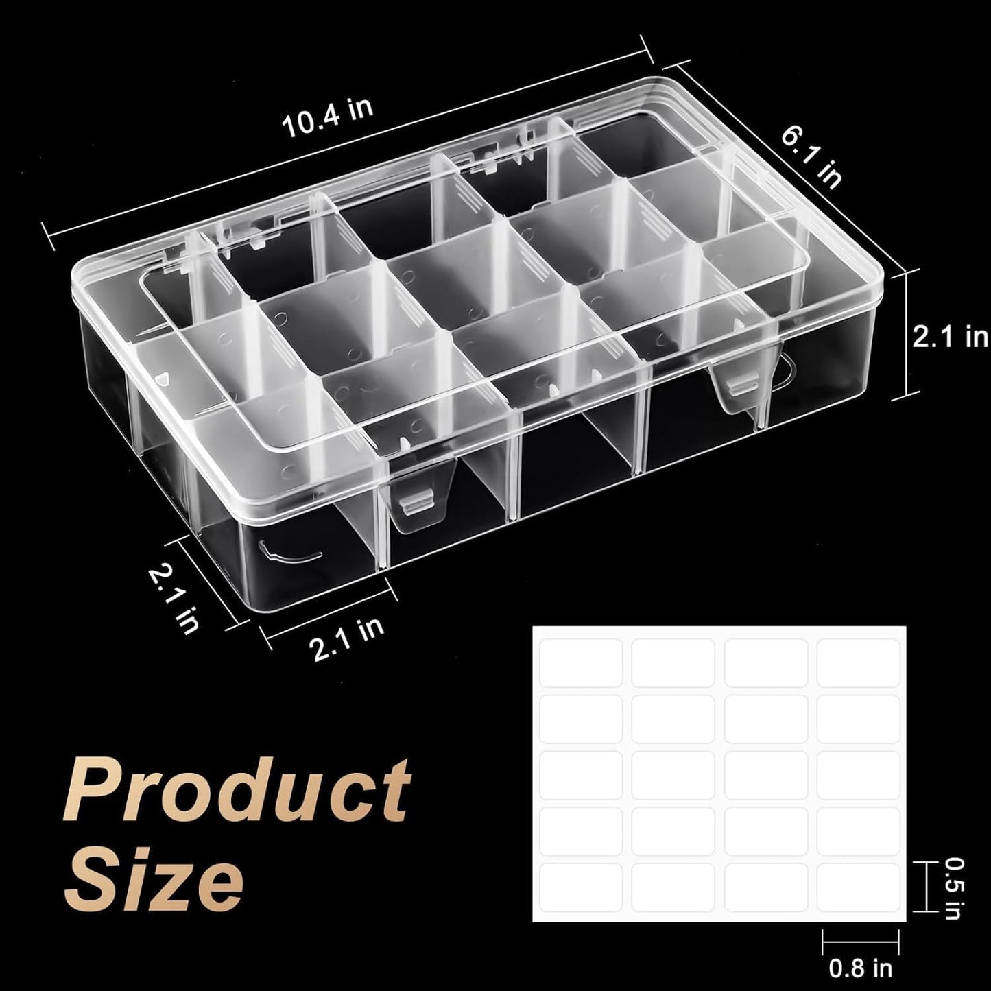 15 Grids Large Plastic Organizer Box with Adjustable Dividers, Clear Craft Organizer and Storage Tackle Box Compartment Container with Label Stickers for Beads, Jewelries, Tools