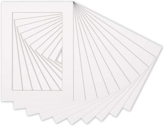 Pack of 25 Acid Free 8x10 Mats Bevel Cut for 5x8 Photos - White Precut Matboards with Backing Boards and Clear Photo Mat Bags for Pictures, Photos, Framing - 4-ply Thickness