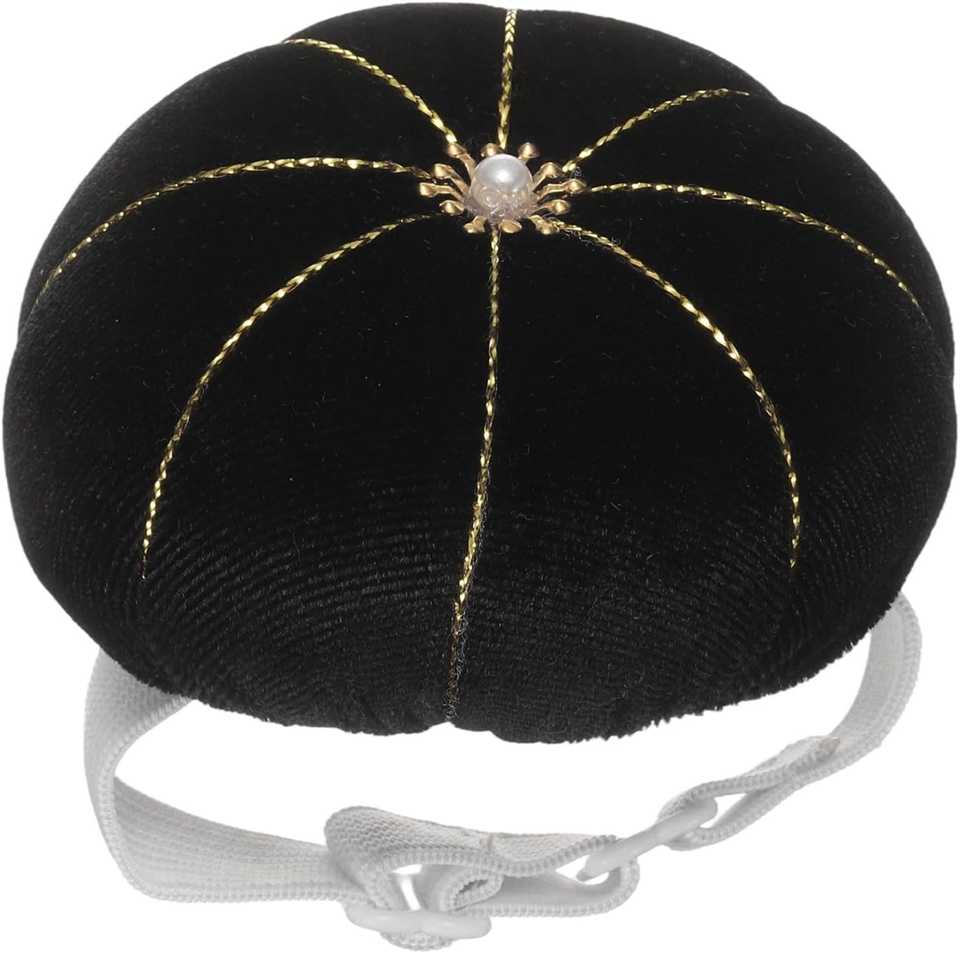 HARFINGTON Wrist Pin Cushion Wristband Sewing Pincushion Polyester Pin Holder Wearable Pumpkin Shaped Needles Wristband for Sewing Quilting Needlework DIY Crafts, Black