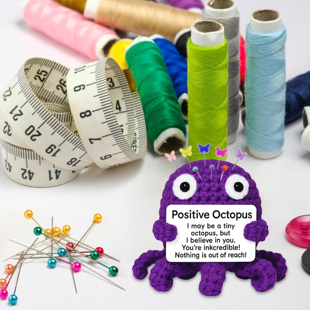 Purple Octopus Pin Cushion, Handmade Knitted Pincushions, Cute Pin Cushions Needle Holders for Sewing Quilting Accessory, DIY Crafts or Patchwork Decor