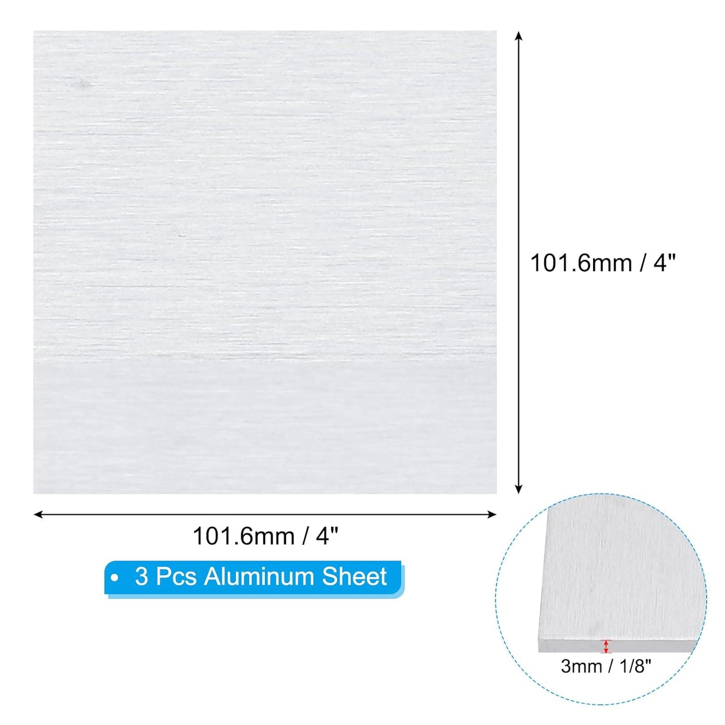 PATIKIL 6061 T651 Aluminum Sheet Metal 4 x 4 x 1/8(0.125") Inch 3Pcs Flat Plain Aluminum Plate Covered Stock with Protective Film, Heat Rectangle 3MM for Lndustry Crafting